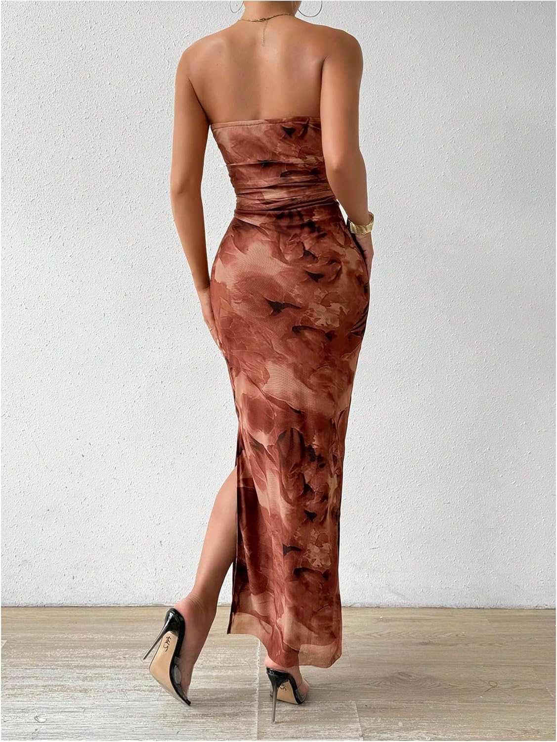 Milumia Women's Printed Strapless Tube Top Long Dress Slit Hem Sleeveless Bodycon Maxi Dresses