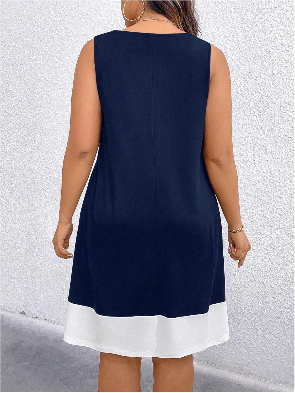 Verdusa Women's Plus Size Summer Dress Color Block Quarter Zip Tank Dress Sleeveless Short Dresses