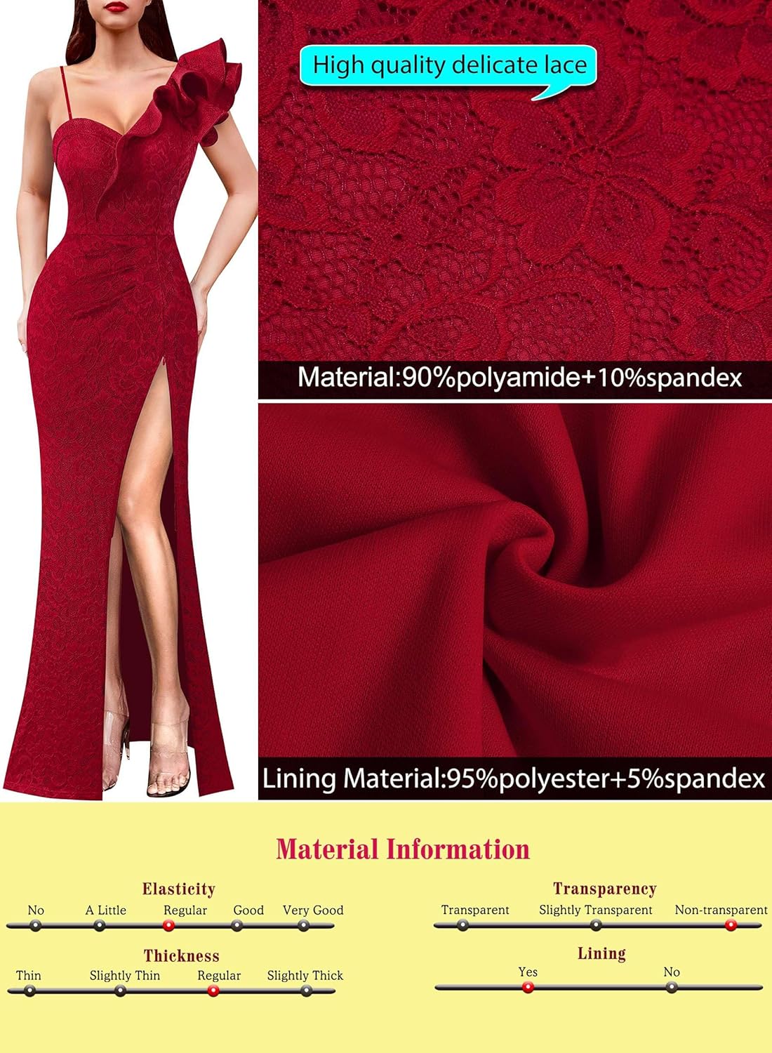 VFSHOW Womens Ruffle One Shoulder Strap Ruched Formal Prom Wedding Maxi Dress V Neck Elegant Split Cocktail Evening Long Gown