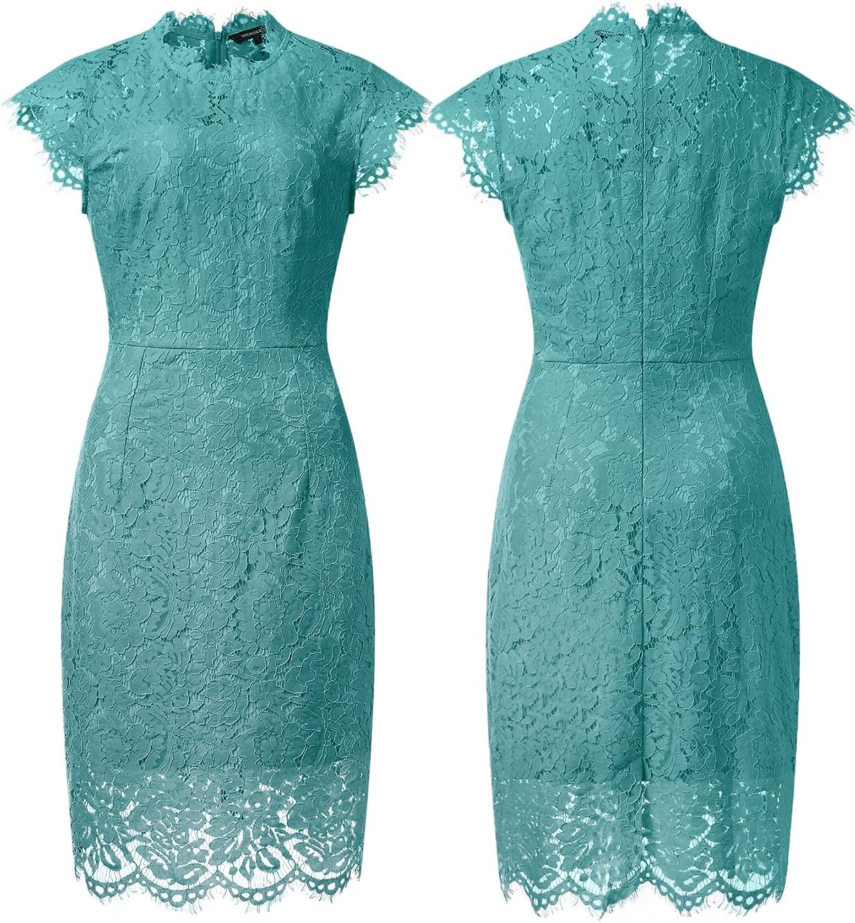 MEROKEETY Women's Sleeveless Lace Floral Elegant Cocktail Dress Crew Neck Knee Length for Party
