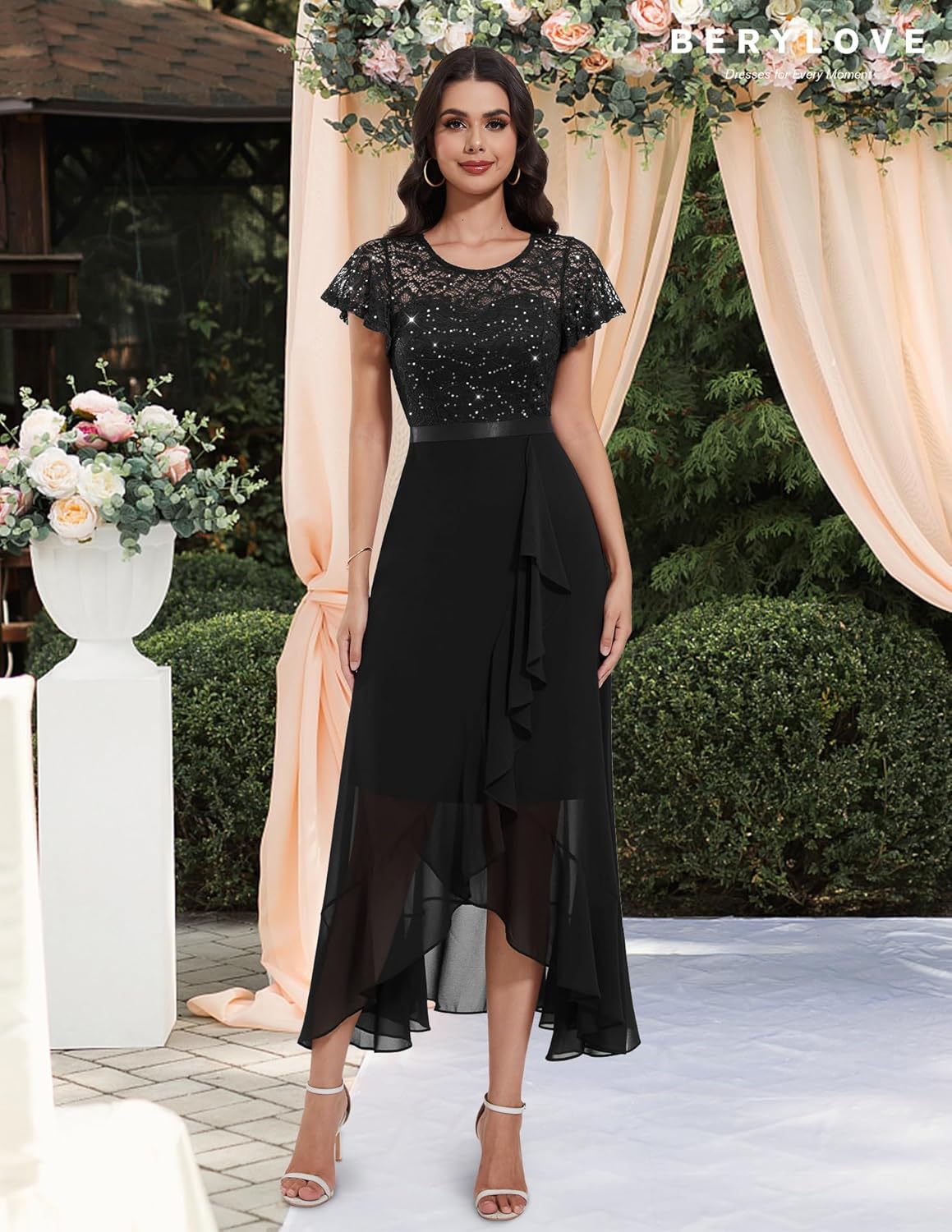BeryLove Formal Dresses for Women 2025 Wedding Guest with Slit Cocktail Elegant Lace Long Prom Dress