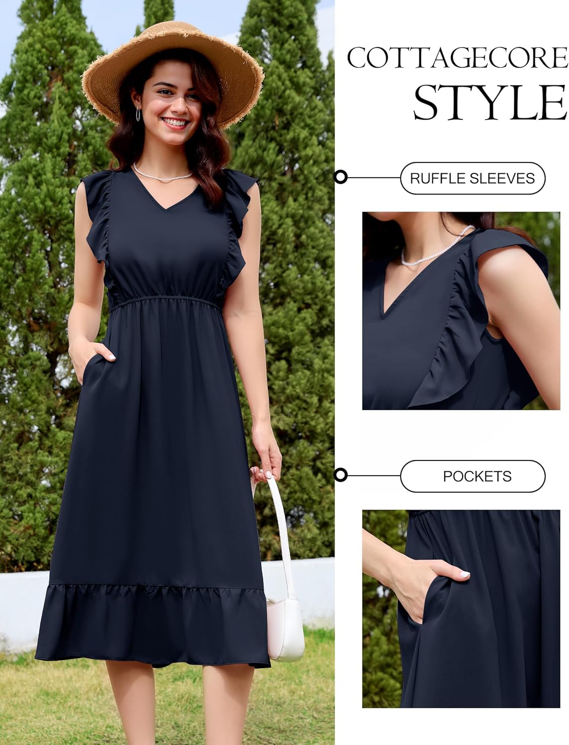 Wedtrend Women's Cocktail Dresses Ruffle Sleeve Vinatge 1940s Dresses Wedding Guest Dress Tiered Boho Dress