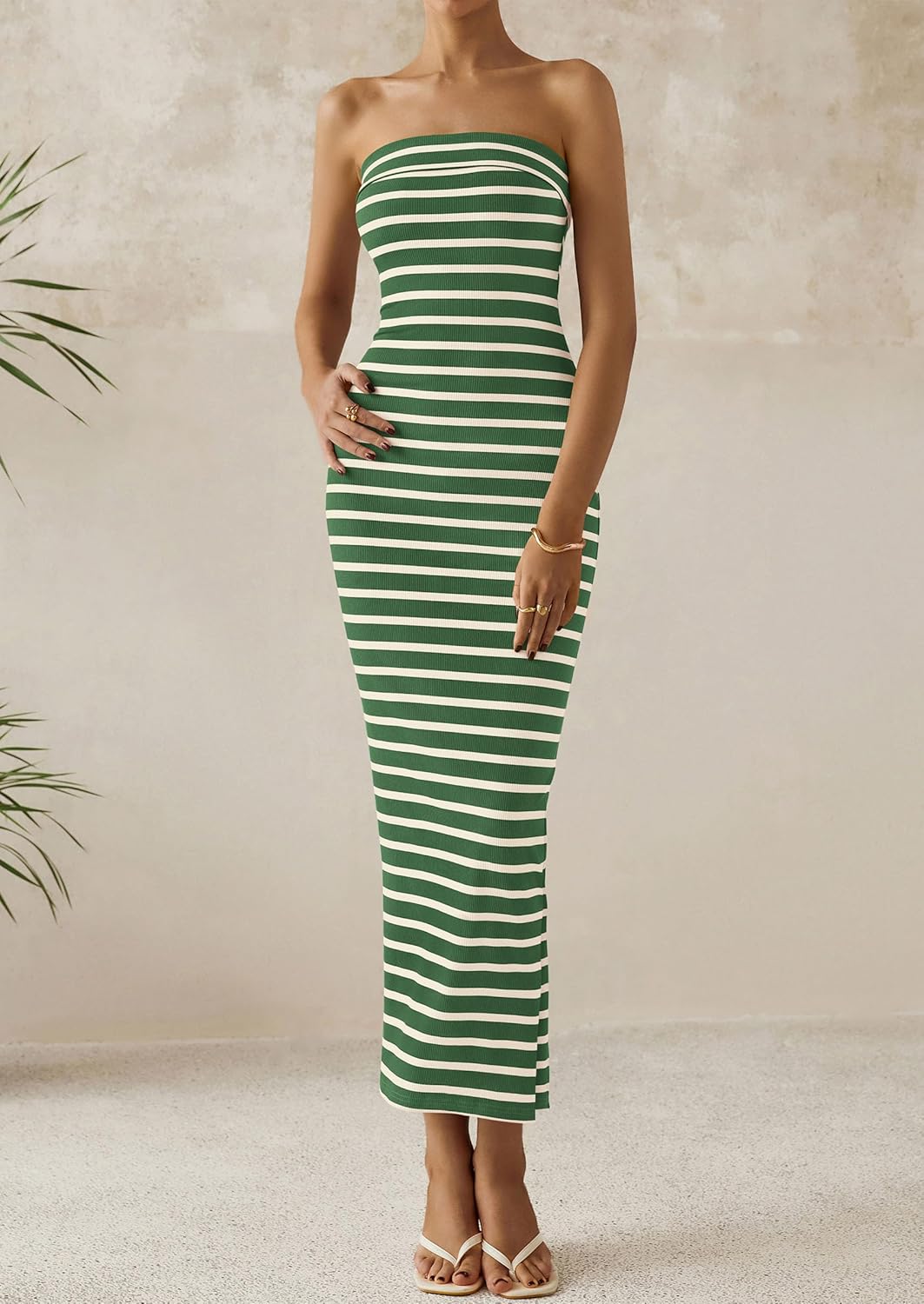 PRETTYGARDEN Women's Summer Bodycon Maxi Tube Dress Ribbed Strapless Side Slit Long Going Out Casual Elegant Party Dresses