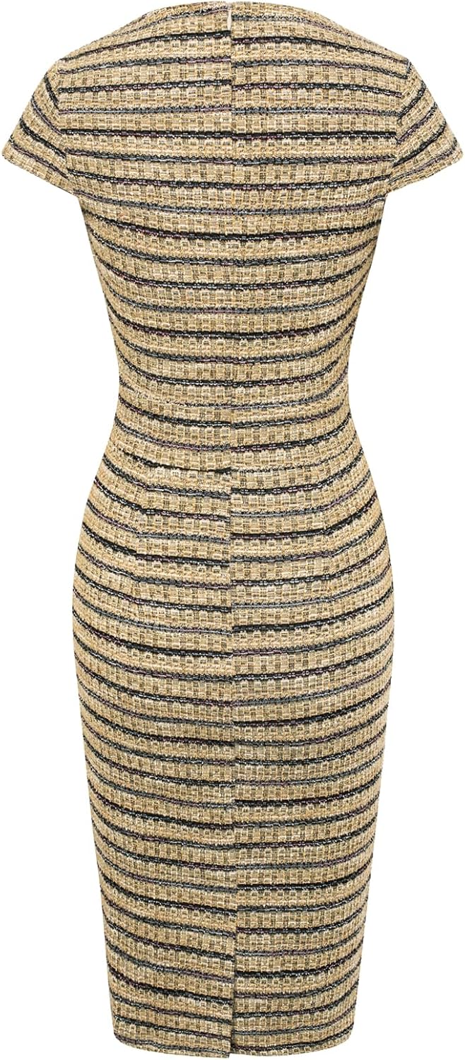 GRACE KARIN Women's Gorgeous Pencil Dress Cap Sleeve Tweed Pencil Dress for Work