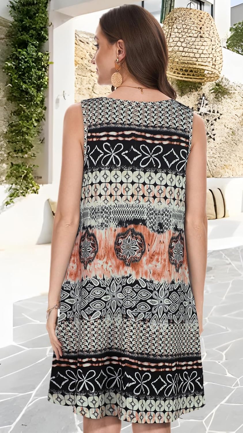 Summer Dresses for Women Beach Boho Sleeveless Vintage Floral Flowy Pocket Tshirt Tank Sundresses