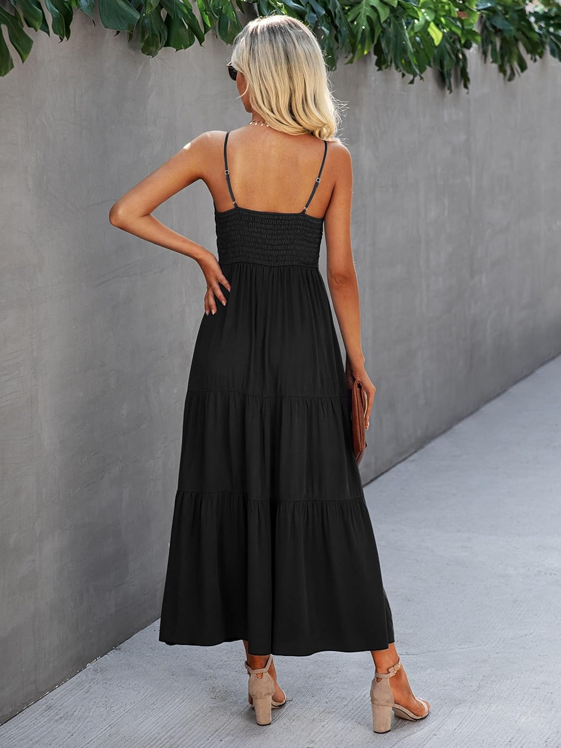 Dokuritu Women's Beach Crochet Lace Maxi Dress Solid Color Summer Vacation Spaghetti Strap Long Dress 2024
