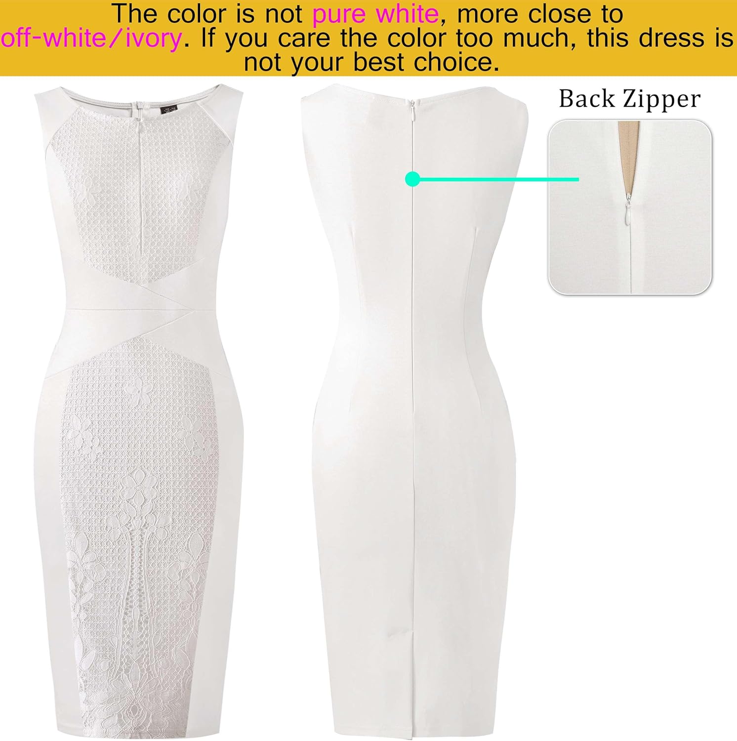 VFSHOW Womens Elegant Slim Front Zipper up Work Business Office Party Sheath Dress