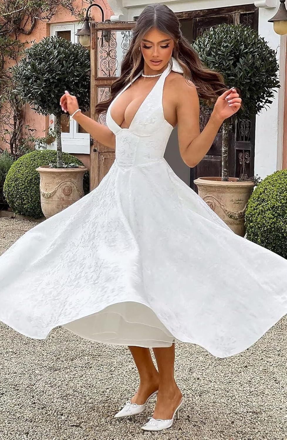 Bow Tea Length Prom Dress for Women Embroidery Satin Evening Party Gown A Line Corset Cocktail Dress