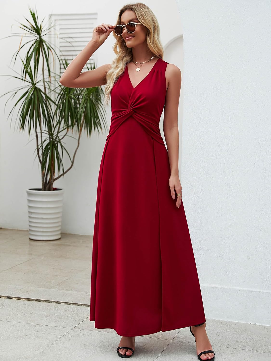 Wedding Guest Dresses for Women 2025 V Neck Formal Dresses for Women Sleeveless Evening