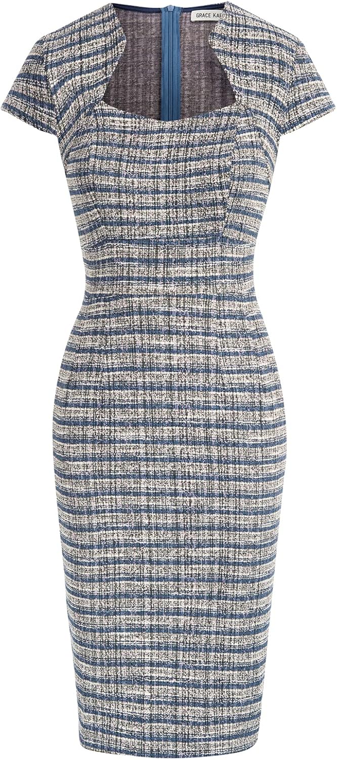 GRACE KARIN Women's Gorgeous Pencil Dress Cap Sleeve Tweed Pencil Dress for Work