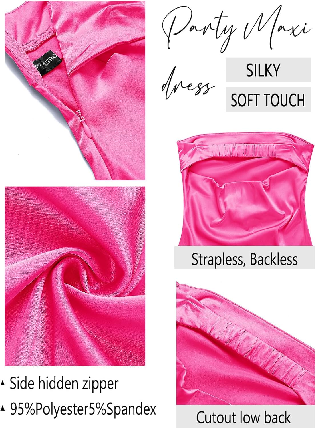 MEROKEETY Women 2025 Summer Strapless Satin Tube Bodycon Backless Wedding Guest Maxi Dress