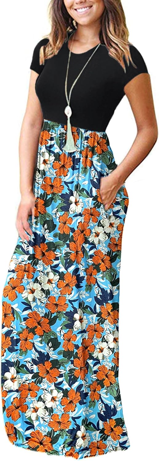 AUSELILY Women's Short Sleeve Loose Plain Casual Long Maxi Dresses for Women 2025