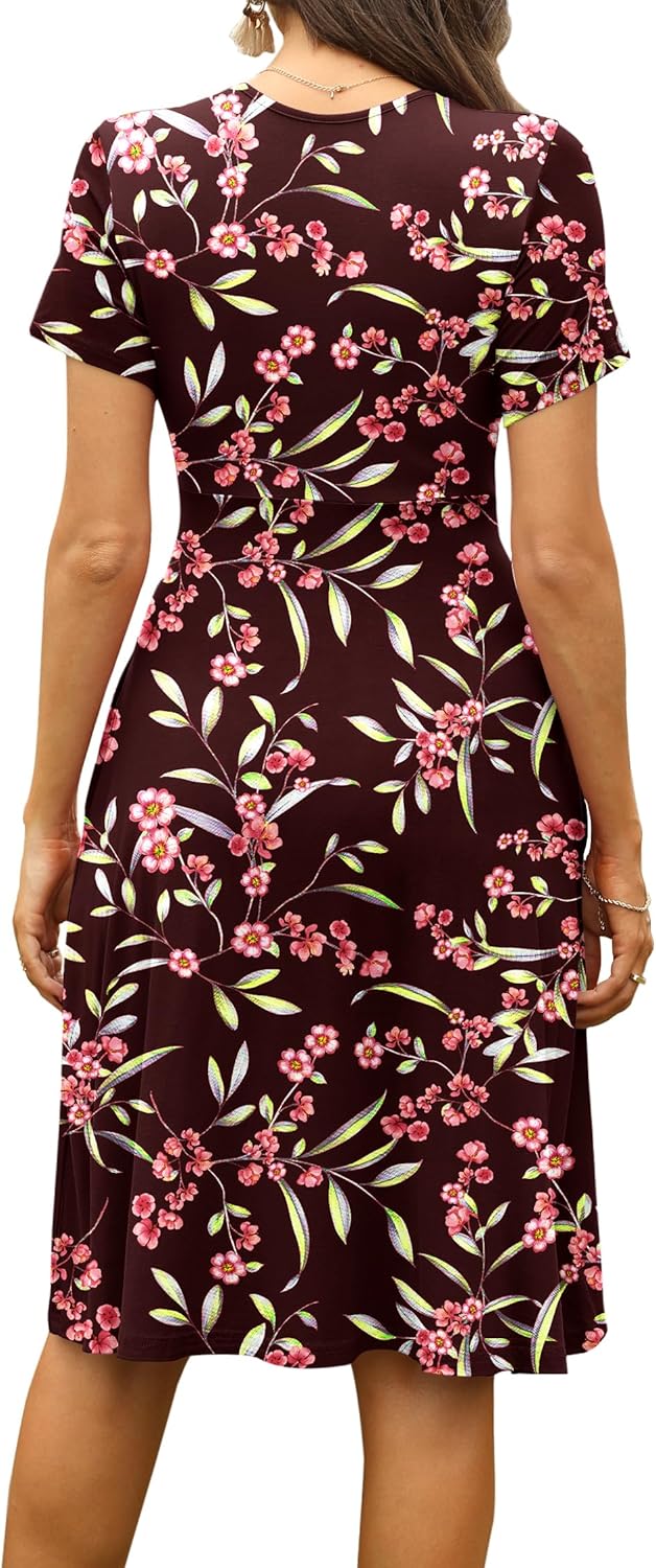 WEACZZY Women's Summer Short Sleeve Casual Dresses V-Neck Floral Party Dress with Pockets