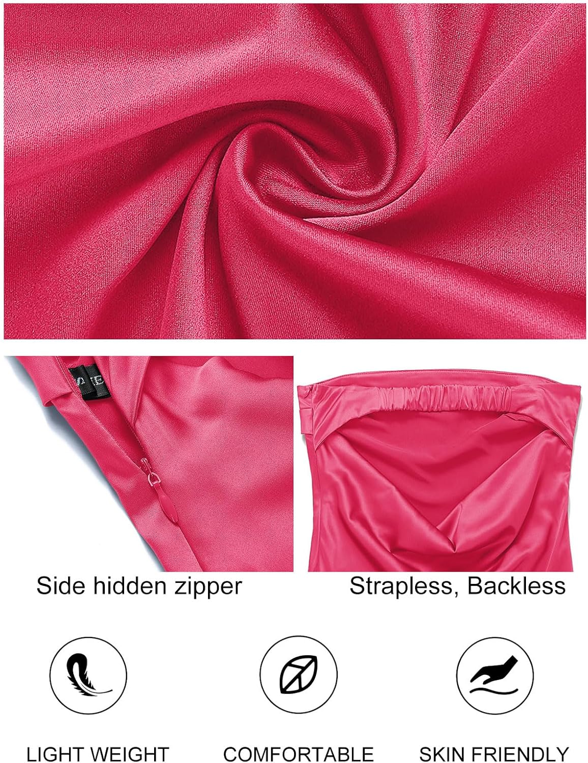 MEROKEETY Women 2025 Summer Strapless Satin Tube Bodycon Backless Wedding Guest Maxi Dress