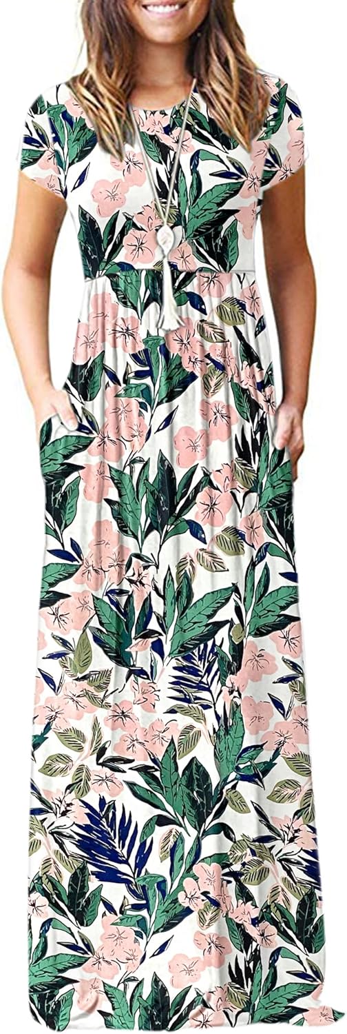 AUSELILY Women's Short Sleeve Loose Plain Casual Long Maxi Dresses for Women 2025