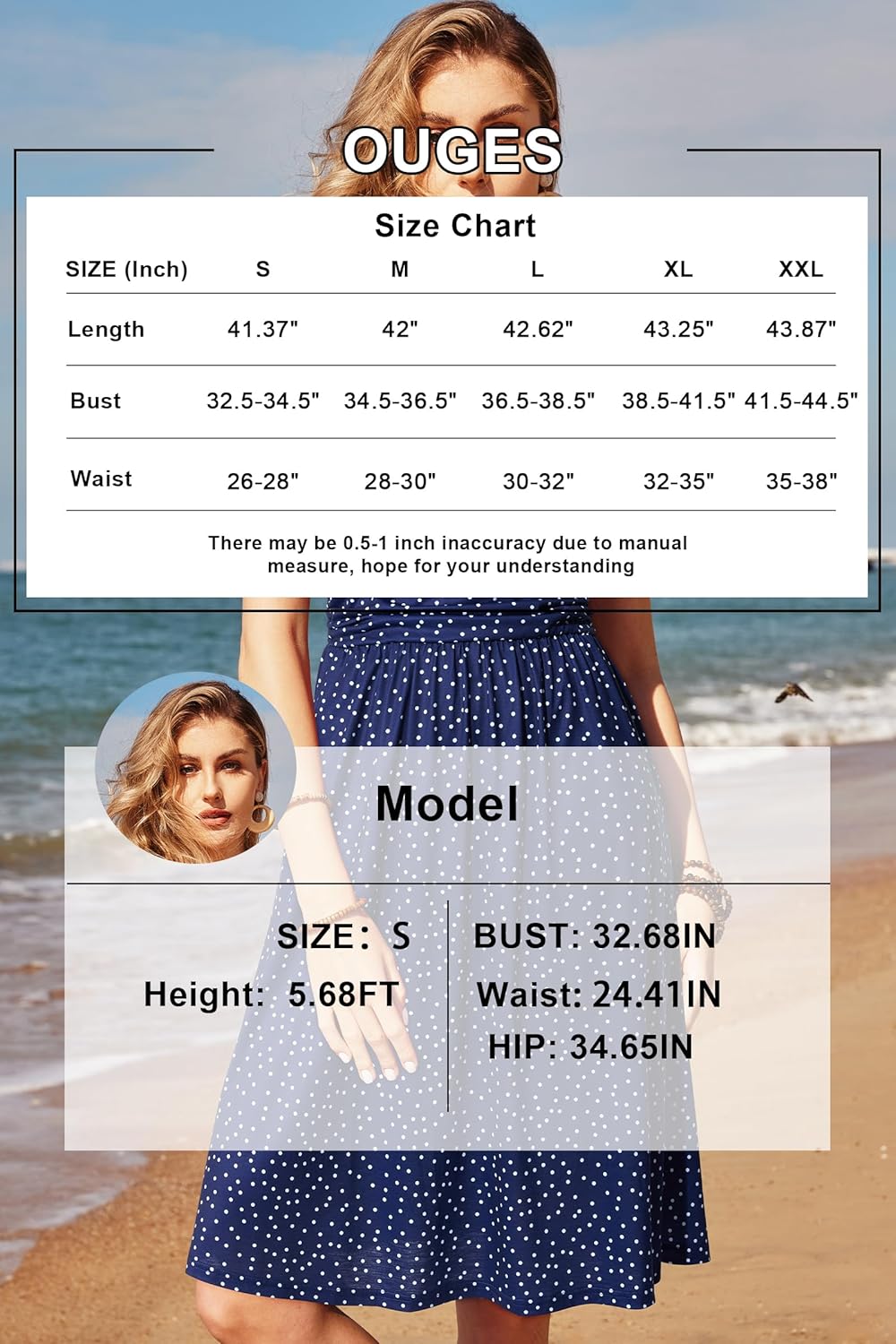 OUGES Women's Summer Short Sleeve V-Neck Floral Short Party Dress with Pockets