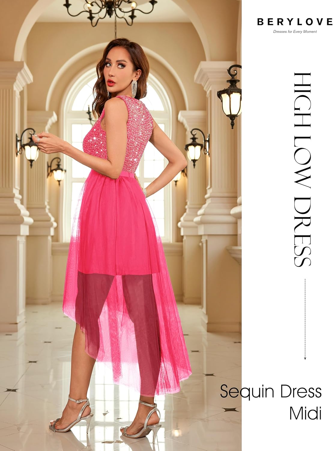 BeryLove Cocktail Prom Dresses 2025 Formal Wedding Guest Dresses Sleeveless Lace High Low Homecoming Dress