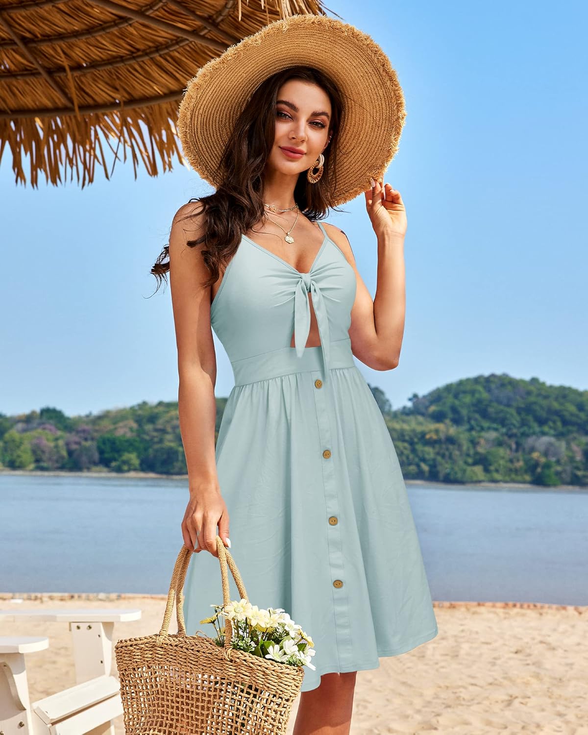 VOTEPRETTY Women's Summer Dresses Spring Sundresses Beach Clothes Outfit Vacation 2024 V Neck Casual Tropical Resort Hawaiian