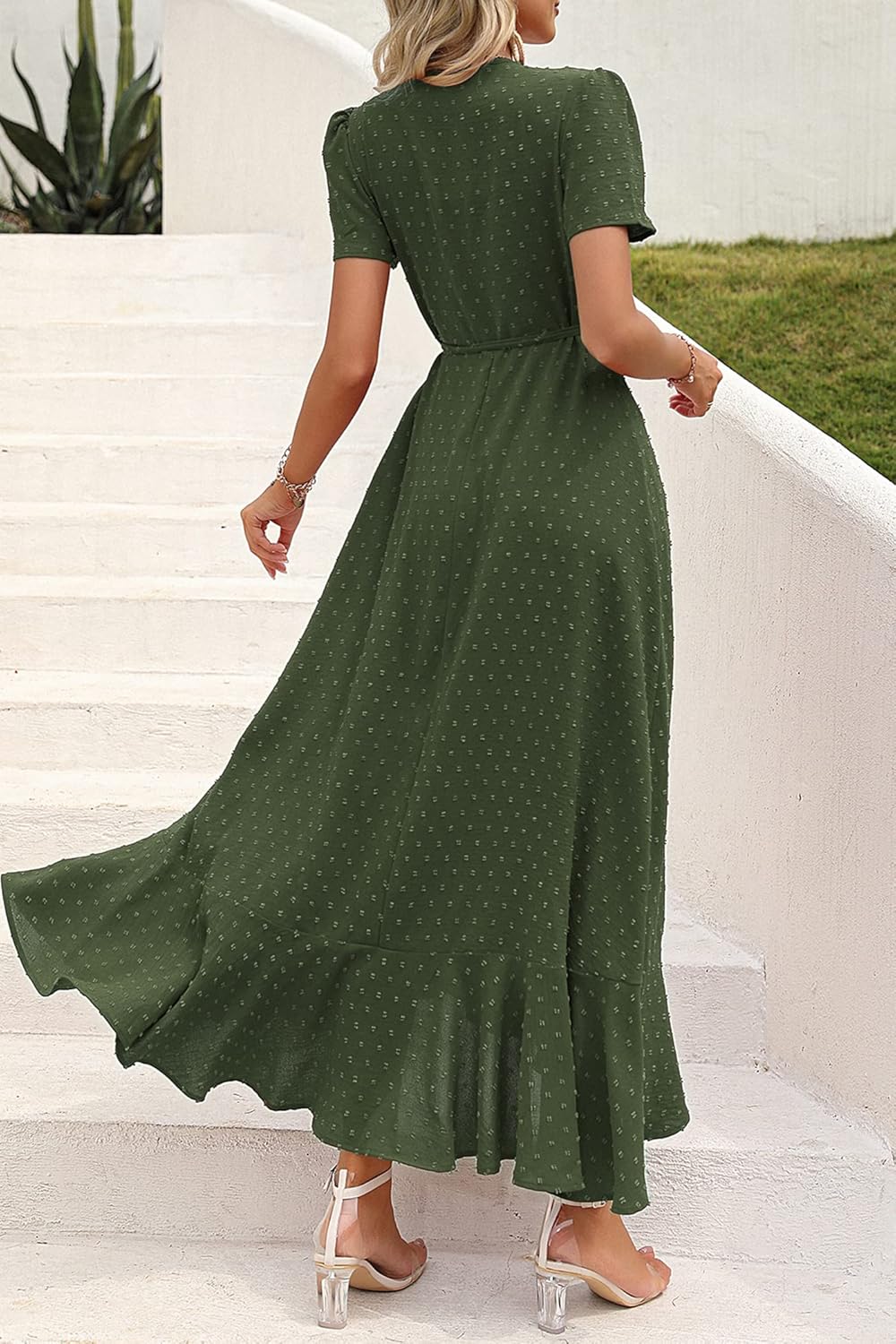 PRETTYGARDEN Women's Summer Wrap Maxi Dress Casual Short Sleeve Floral Boho V Neck Split Ruffle Beach Long Dresses