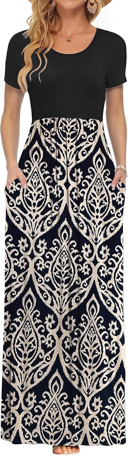 AUSELILY Women's Short Sleeve Loose Plain Casual Long Maxi Dresses for Women 2025