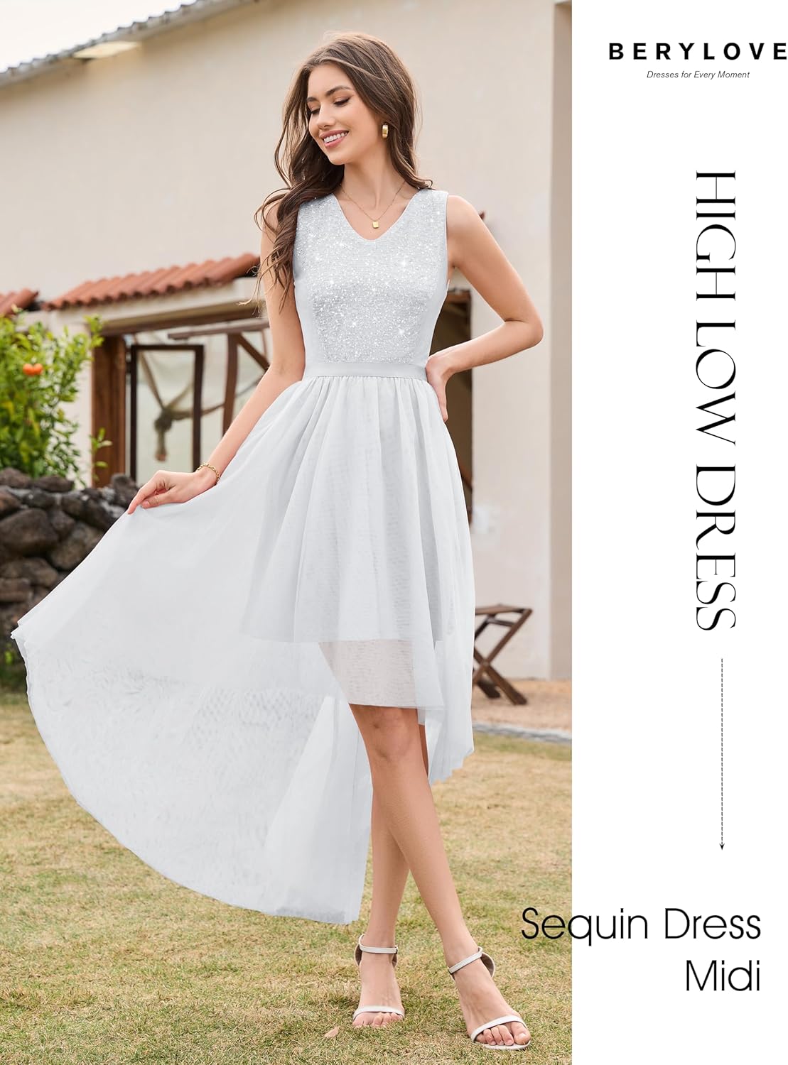 BeryLove Cocktail Prom Dresses 2025 Formal Wedding Guest Dresses Sleeveless Lace High Low Homecoming Dress