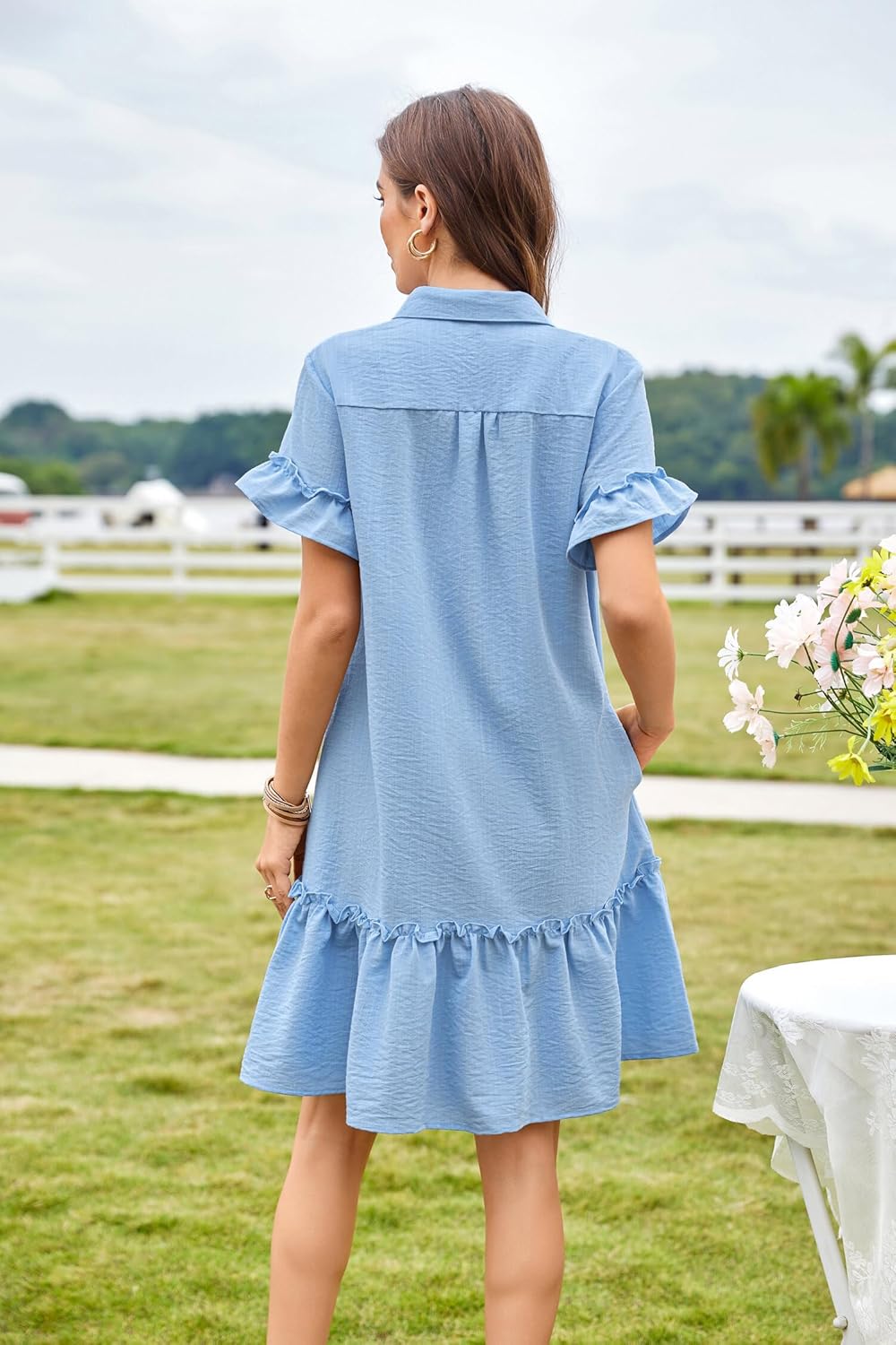 CCTOO Women's Summer Dresses Casual V Neck Button Down 3/4 Sleeve Floral Print Loose Flowy Shirt Dress