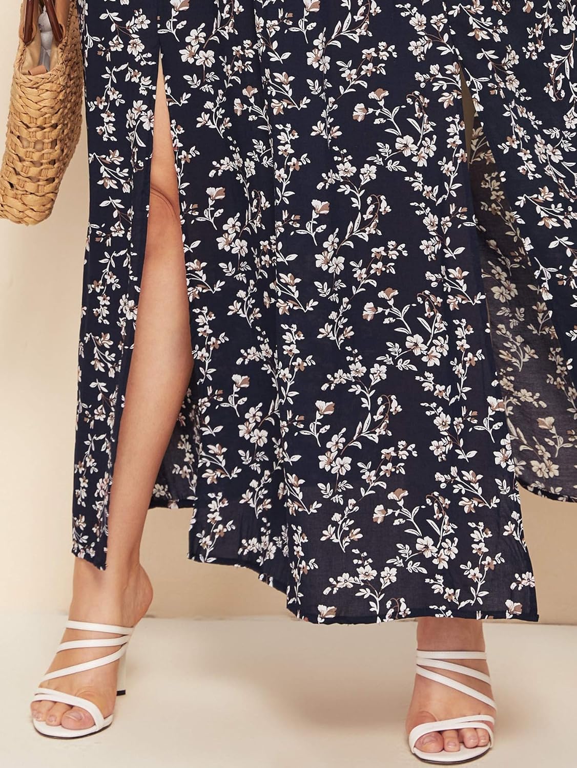 Floerns Women's Boho Floral Print Off Shoulder Split Long A Line Dress