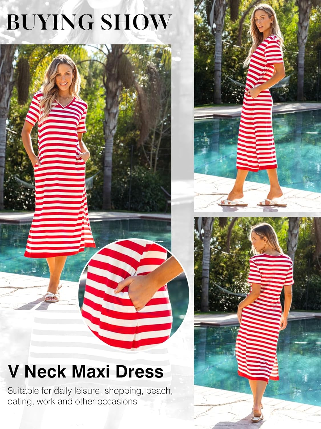Dokotoo Summer Dress Casual Womens Fashion Short Sleeve Maxi Dress T Shirt Dress Striped Long Color Block Maxi Dress