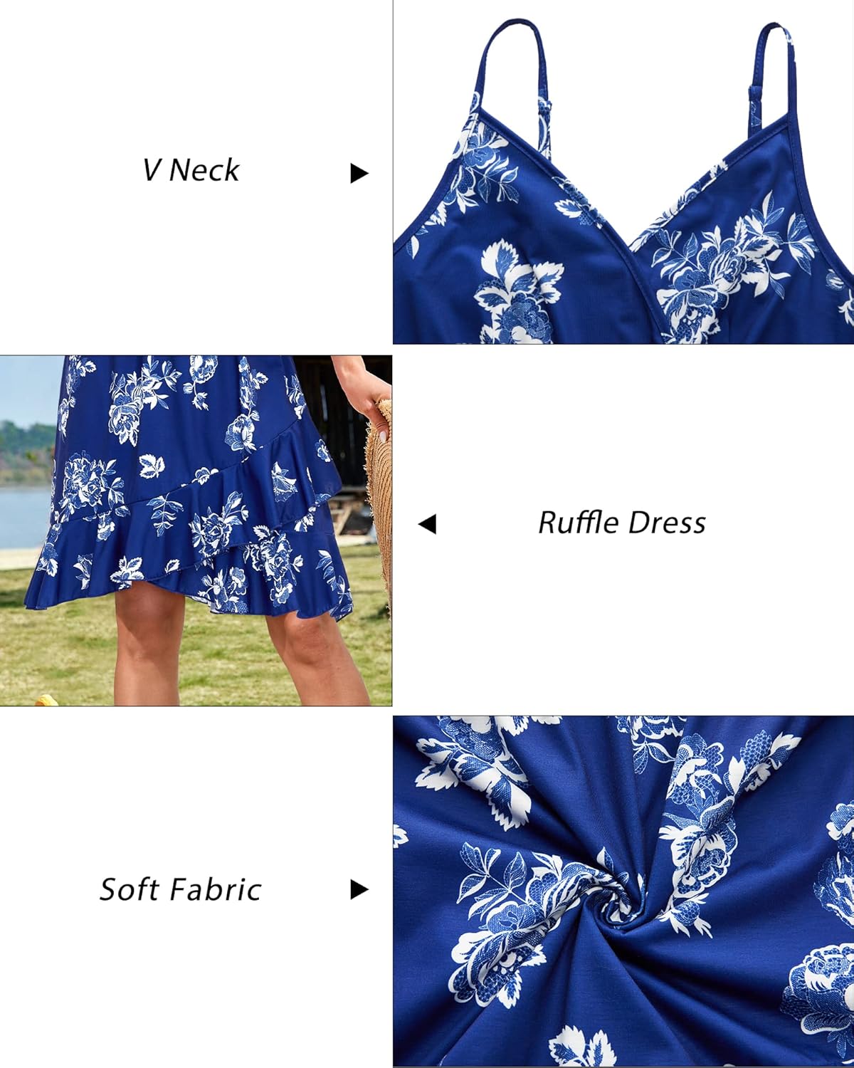 ULTRANICE Womens Summer Dresses Floral V Neck Ruffled Hem Spaghetti Spring Casual Beach Outfits Flowy Wrap Sun Dress
