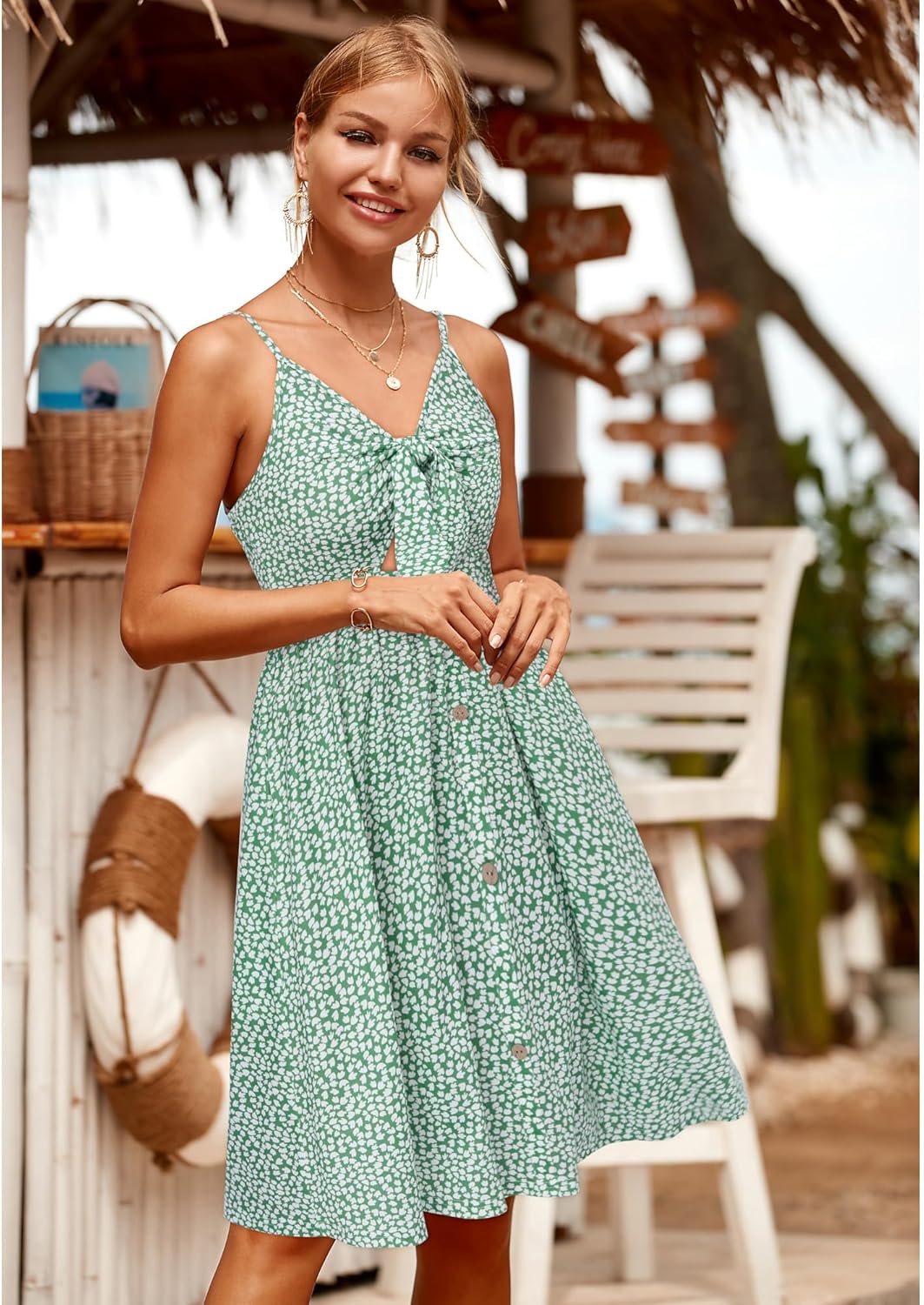 VOTEPRETTY Women's Summer Dresses Spring Sundresses Beach Clothes Outfit Vacation 2024 V Neck Casual Tropical Resort Hawaiian