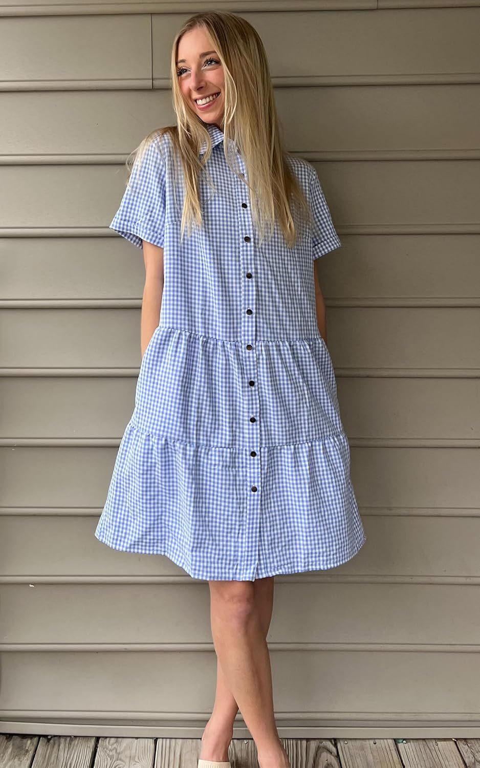 CCTOO Women's Summer Dresses Casual V Neck Button Down 3/4 Sleeve Floral Print Loose Flowy Shirt Dress