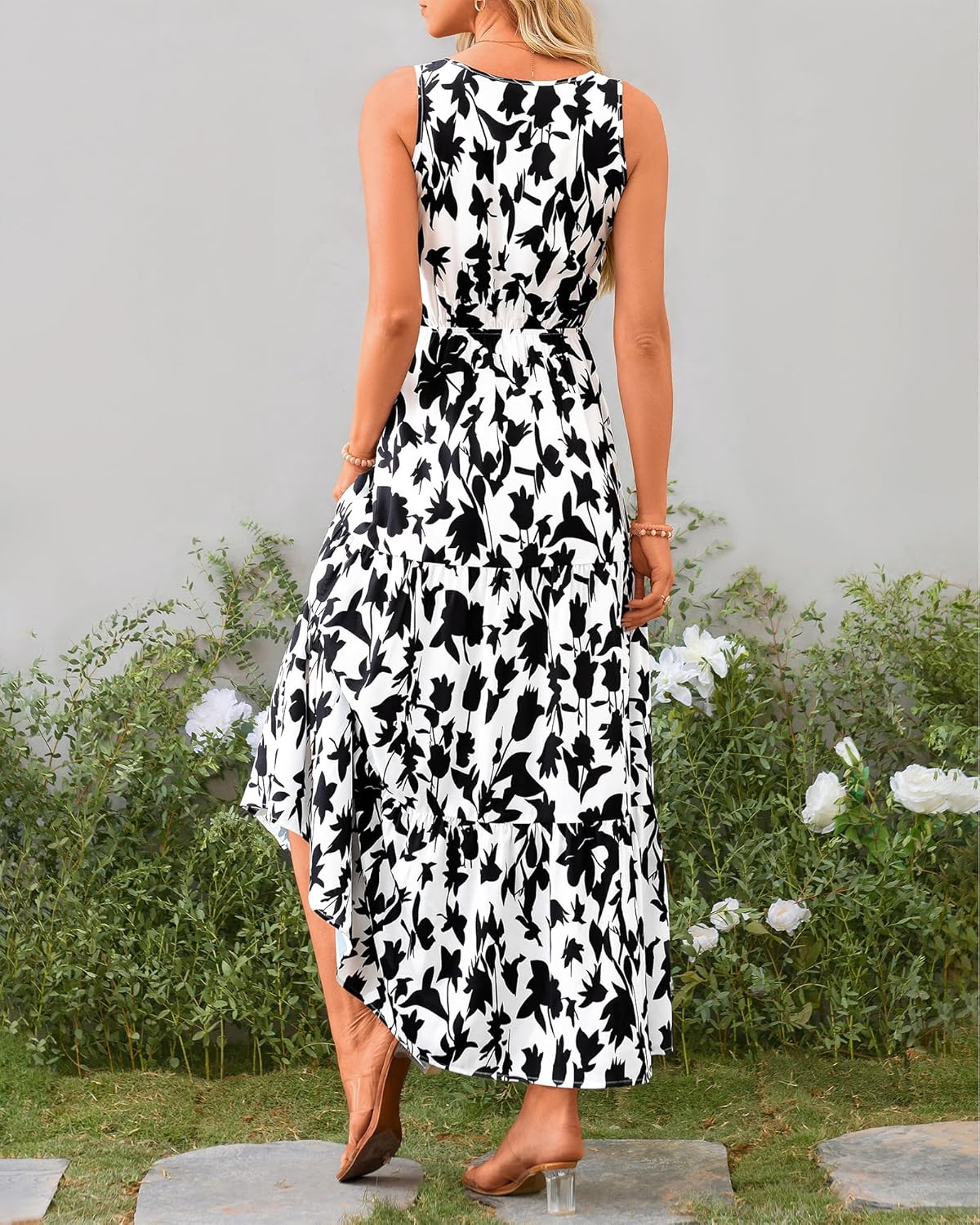 BTFBM Women Summer Dresses Casual Sleeveless Maxi Dresses Cute Floral Long Dress Wedding Guest Dress