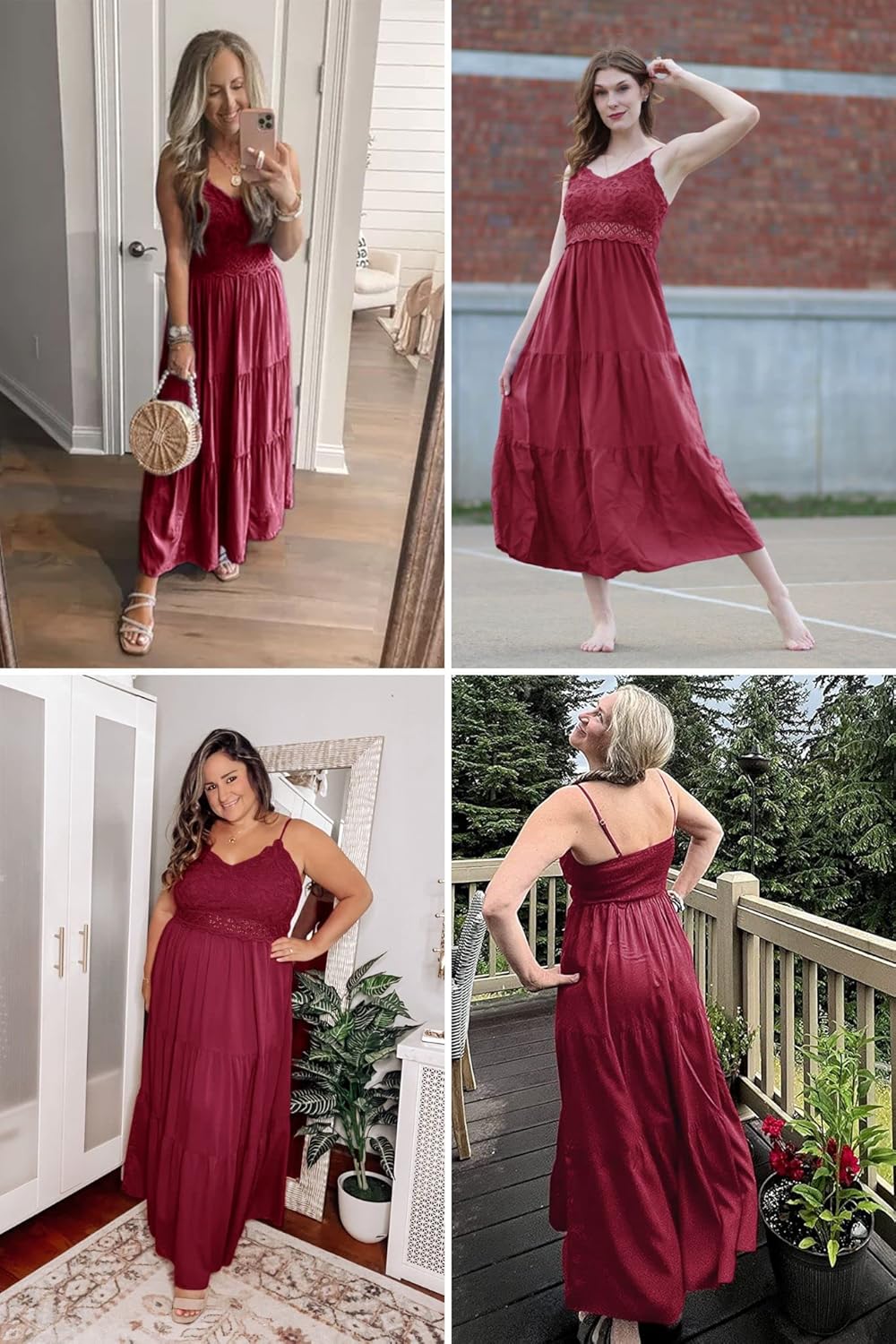 Dokuritu Women's Beach Crochet Lace Maxi Dress Solid Color Summer Vacation Spaghetti Strap Long Dress 2024
