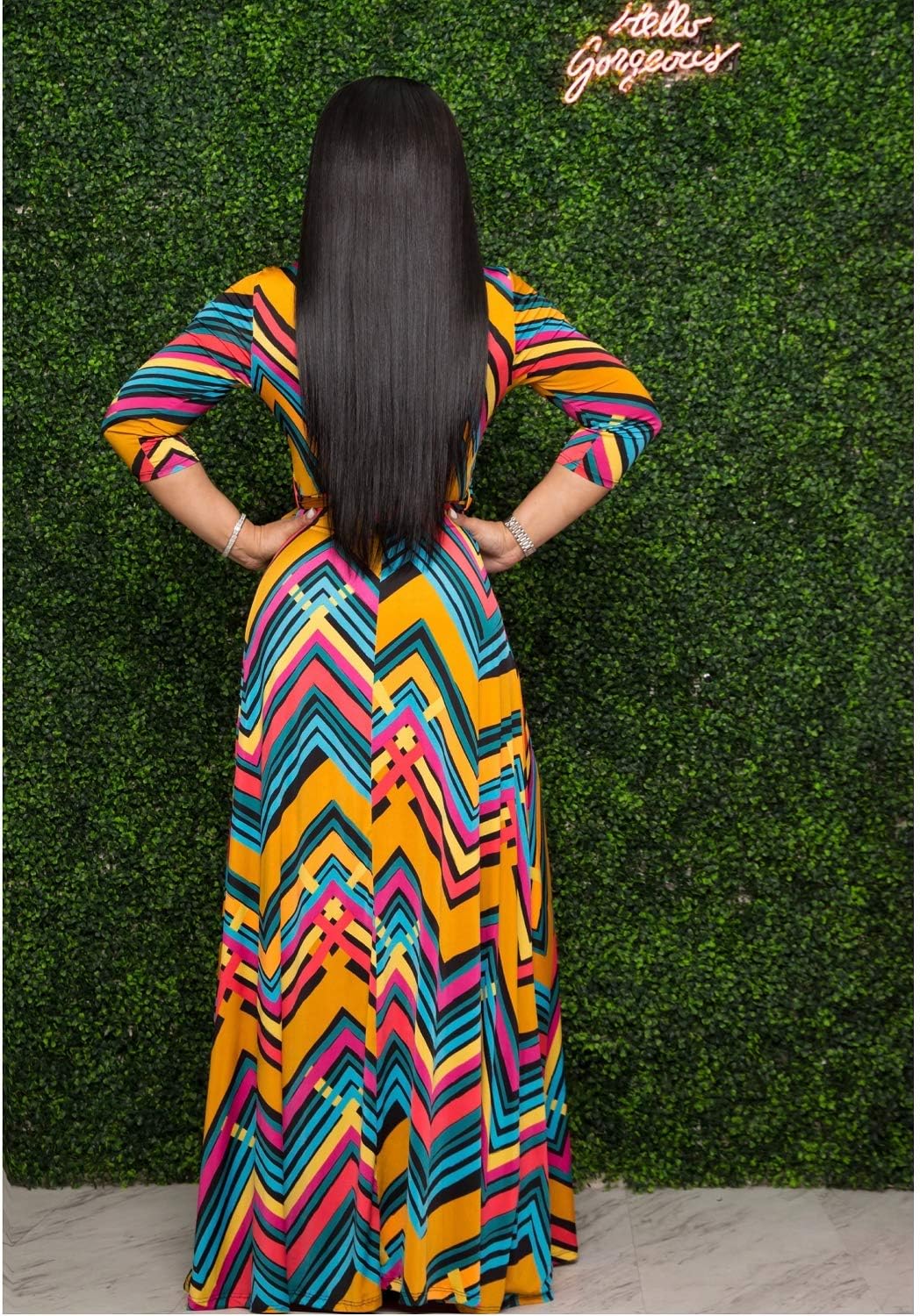 FANDEE Plus Size Maxi Dress for Women Casual Summer Sundress V-Neck 3/4 Sleeve