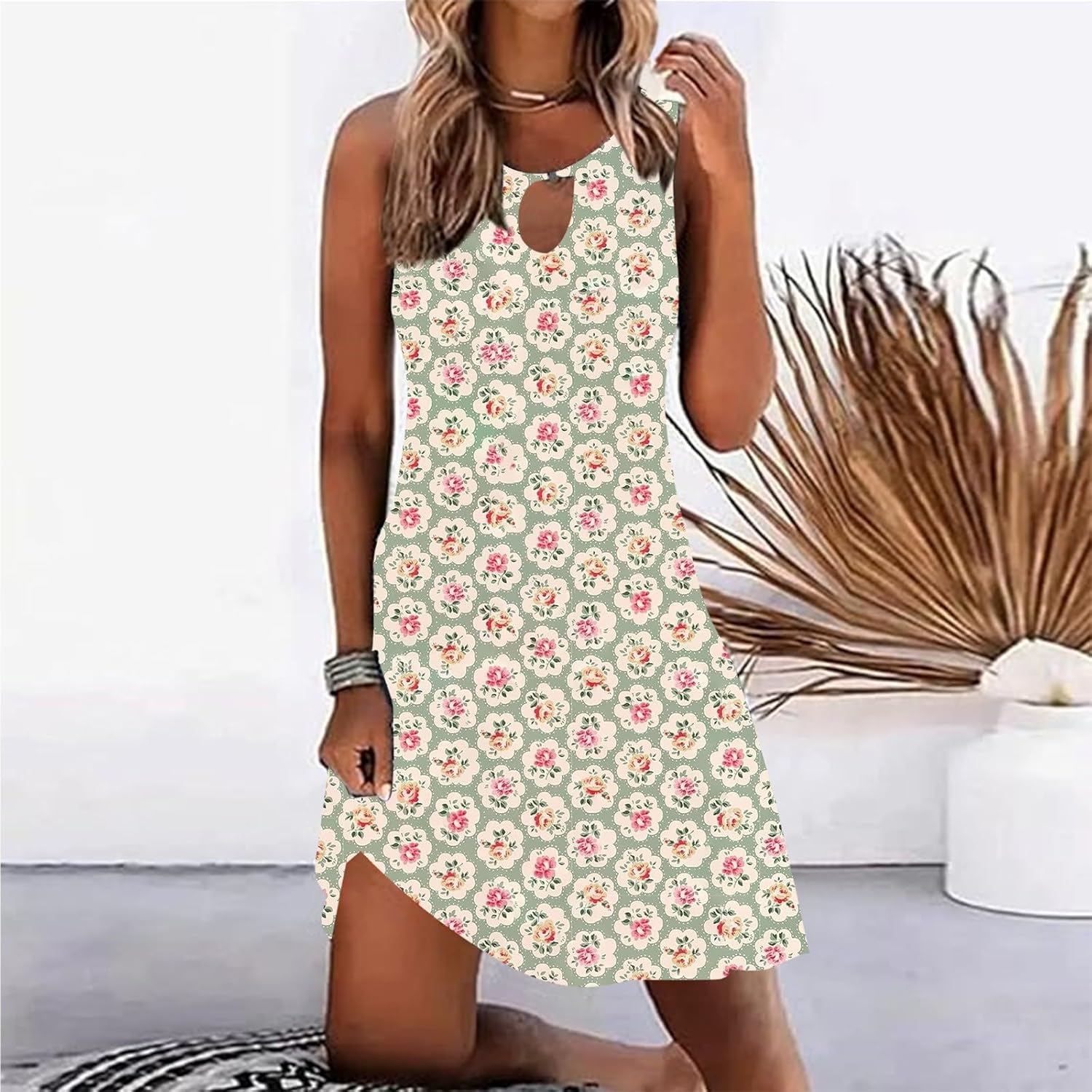 Summer Dresses for Women 2025 Vacation Beach Casual Vintage Midi Sundresses Sexy Sleeveless V Neck Boho Tank Dress