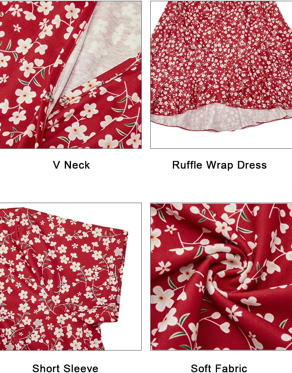 ULTRANICE Womens Summer Dresses Floral V Neck Ruffled Hem Spaghetti Spring Casual Beach Outfits Flowy Wrap Sun Dress