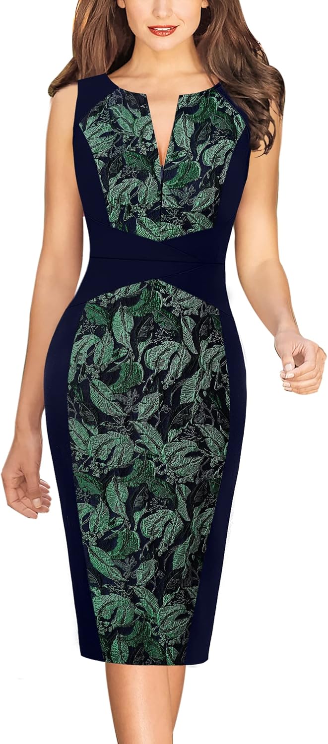 VFSHOW Womens Elegant Slim Front Zipper up Work Business Office Party Sheath Dress