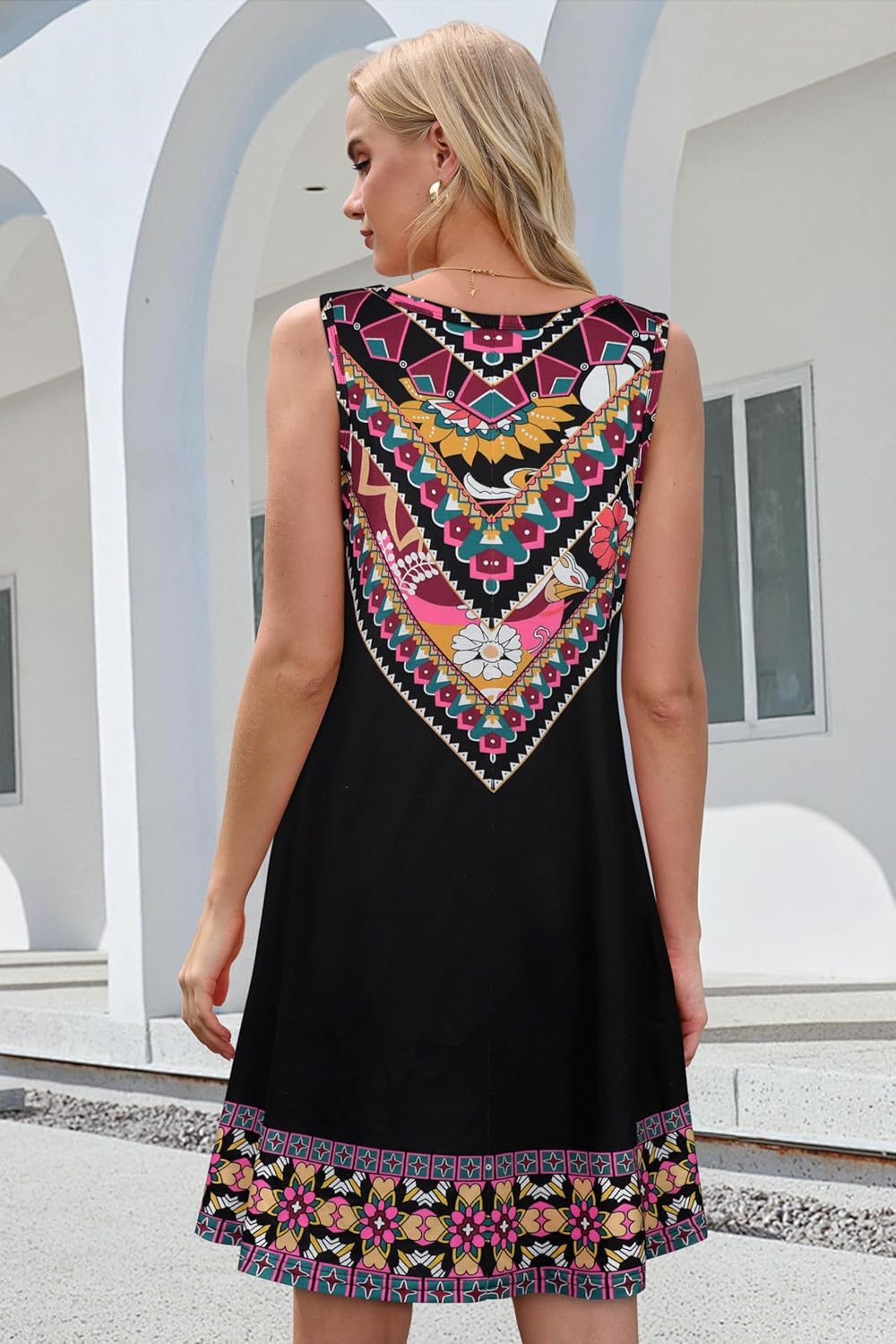 Summer Dresses for Women Beach Boho Sleeveless Vintage Floral Flowy Pocket Tshirt Tank Sundresses