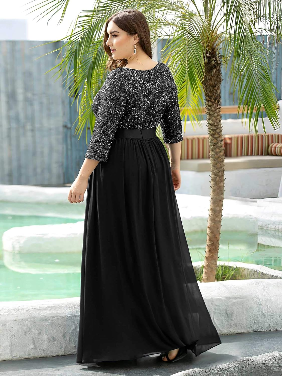 Ever-Pretty Women's Round Neck Maxi Dresses Sequin Plus Size Formal Dresses for Women 0683-PZ