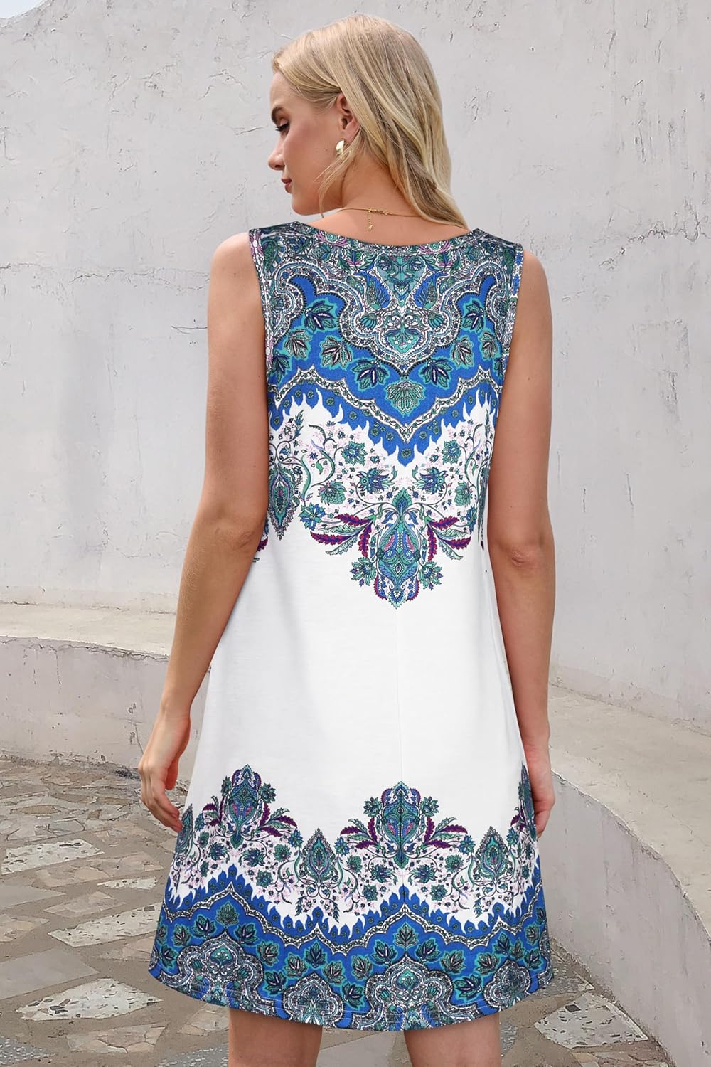 Summer Dresses for Women Beach Boho Sleeveless Vintage Floral Flowy Pocket Tshirt Tank Sundresses