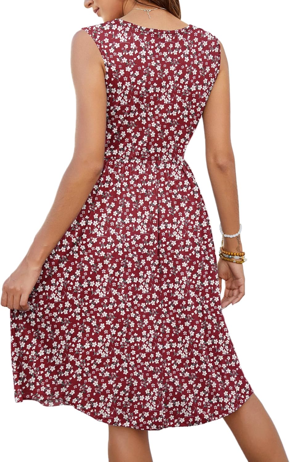 MOLERANI Women Summer Dresses Sleeveless Casual Loose Swing Button Down Midi Dress with Pockets