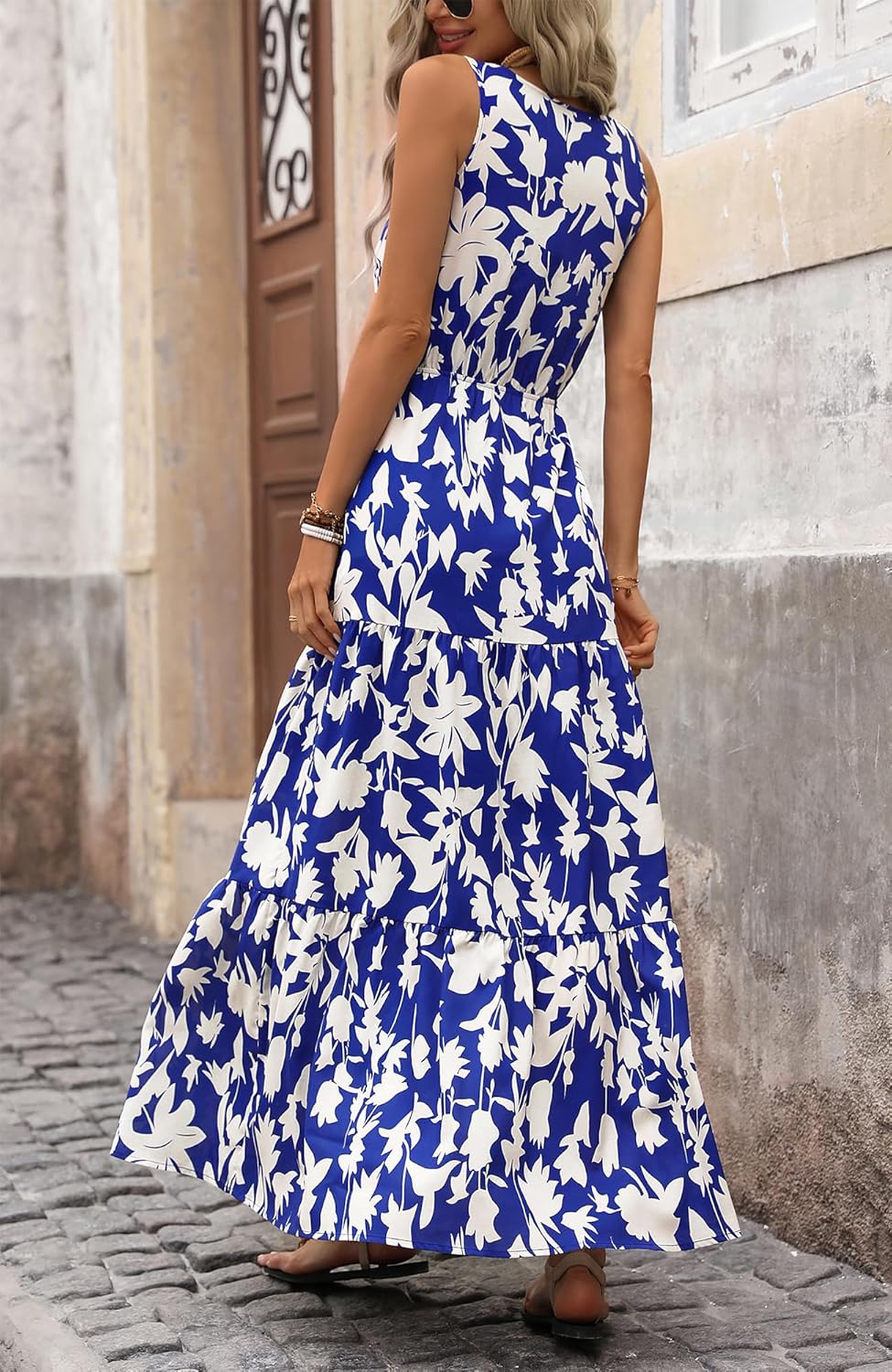 BTFBM Women Summer Dresses Casual Sleeveless Maxi Dresses Cute Floral Long Dress Wedding Guest Dress