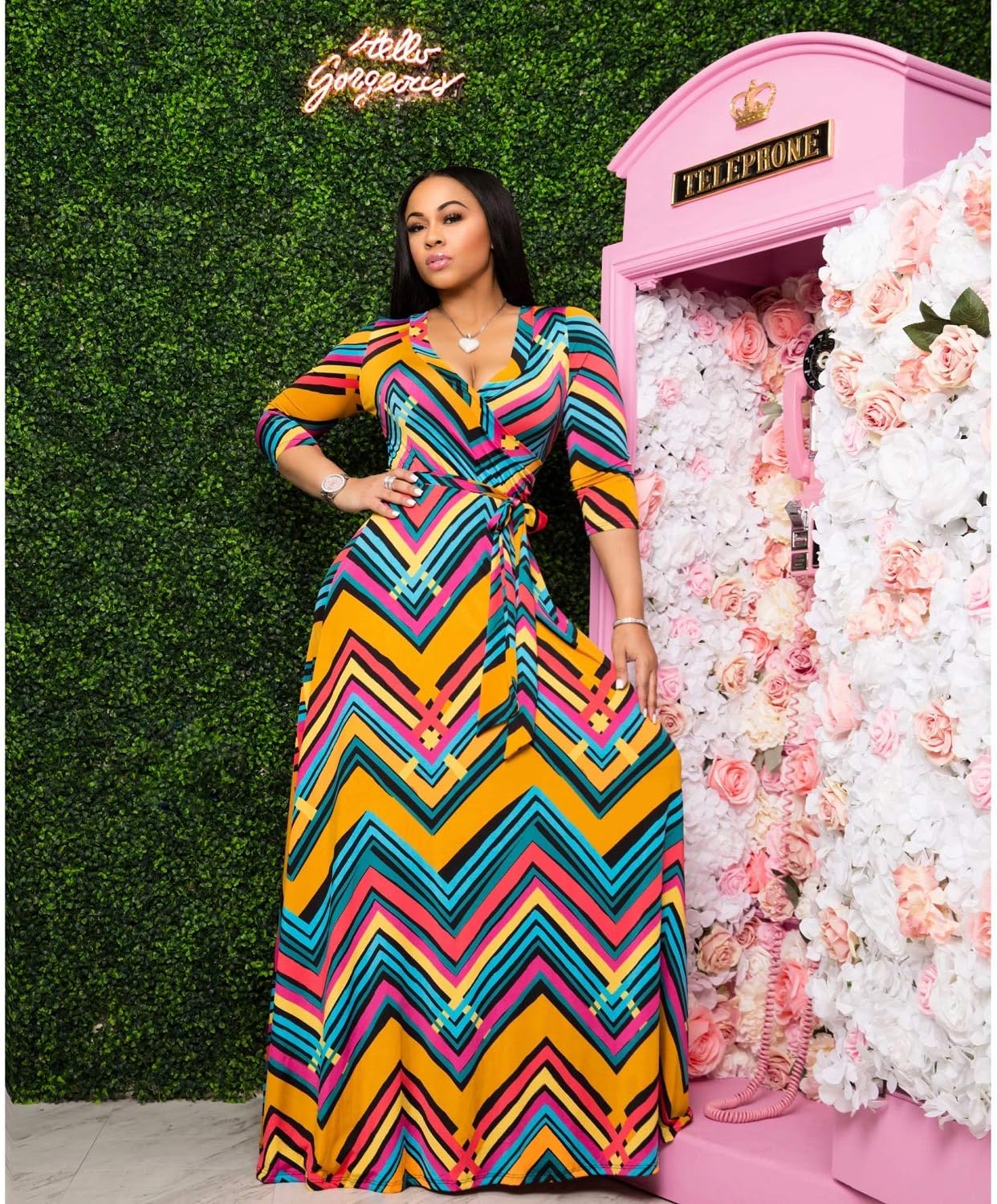 FANDEE Plus Size Maxi Dress for Women Casual Summer Sundress V-Neck 3/4 Sleeve