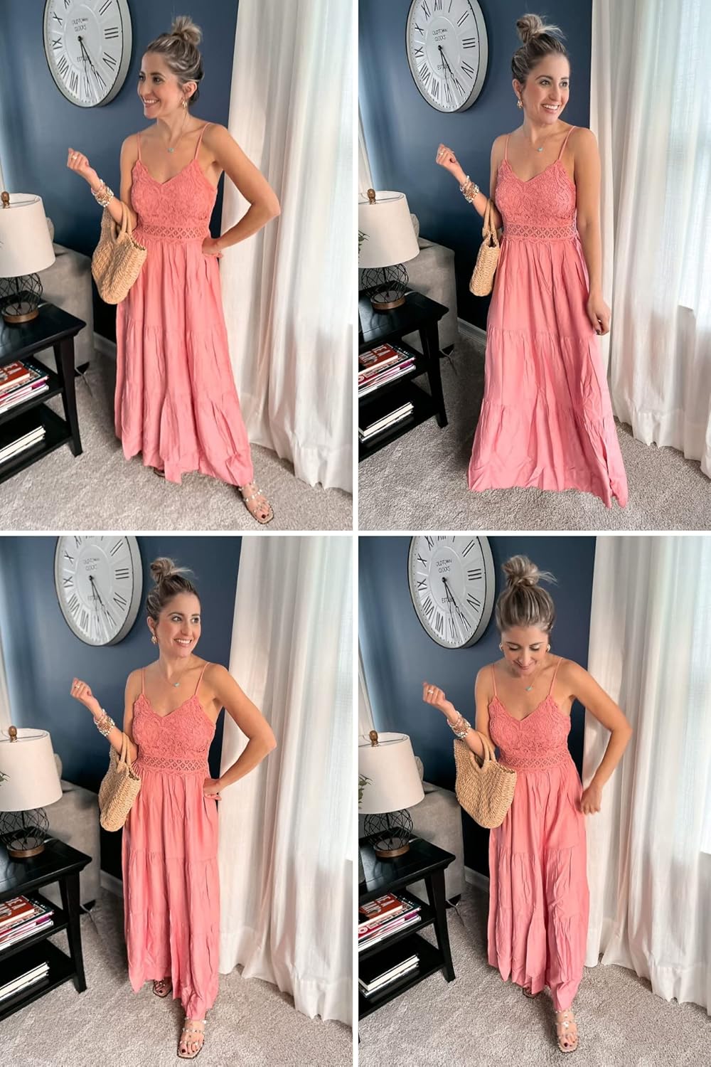 Dokuritu Women's Beach Crochet Lace Maxi Dress Solid Color Summer Vacation Spaghetti Strap Long Dress 2024