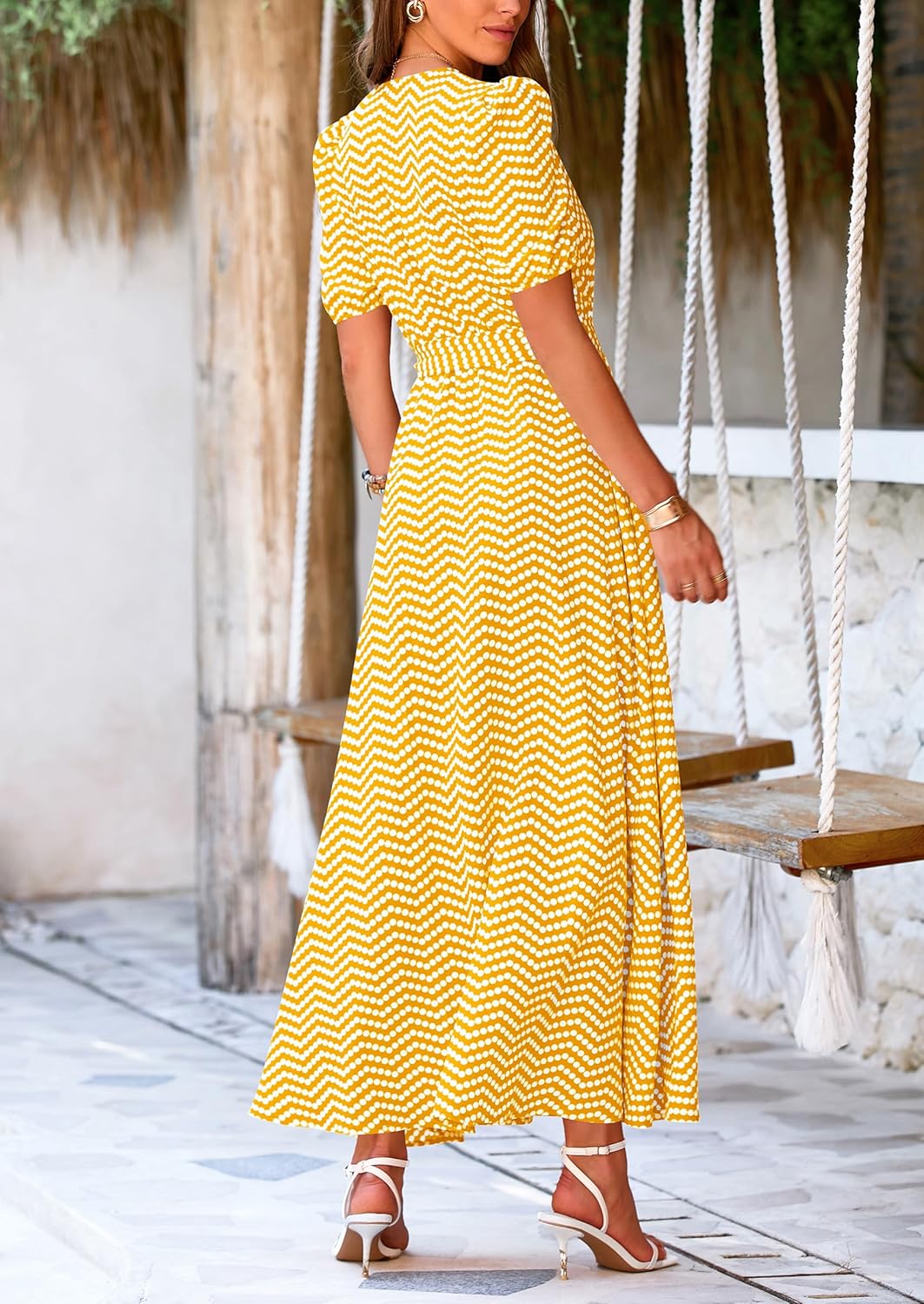 PRETTYGARDEN Women's Summer Wrap Maxi Dress Casual Short Sleeve Floral Boho V Neck Split Ruffle Beach Long Dresses