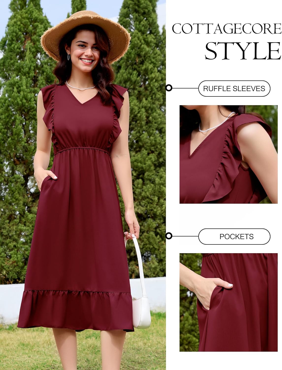 Wedtrend Women's Cocktail Dresses Ruffle Sleeve Vinatge 1940s Dresses Wedding Guest Dress Tiered Boho Dress