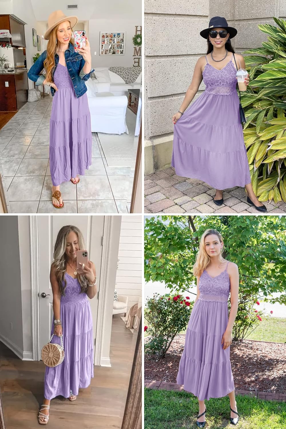 Dokuritu Women's Beach Crochet Lace Maxi Dress Solid Color Summer Vacation Spaghetti Strap Long Dress 2024