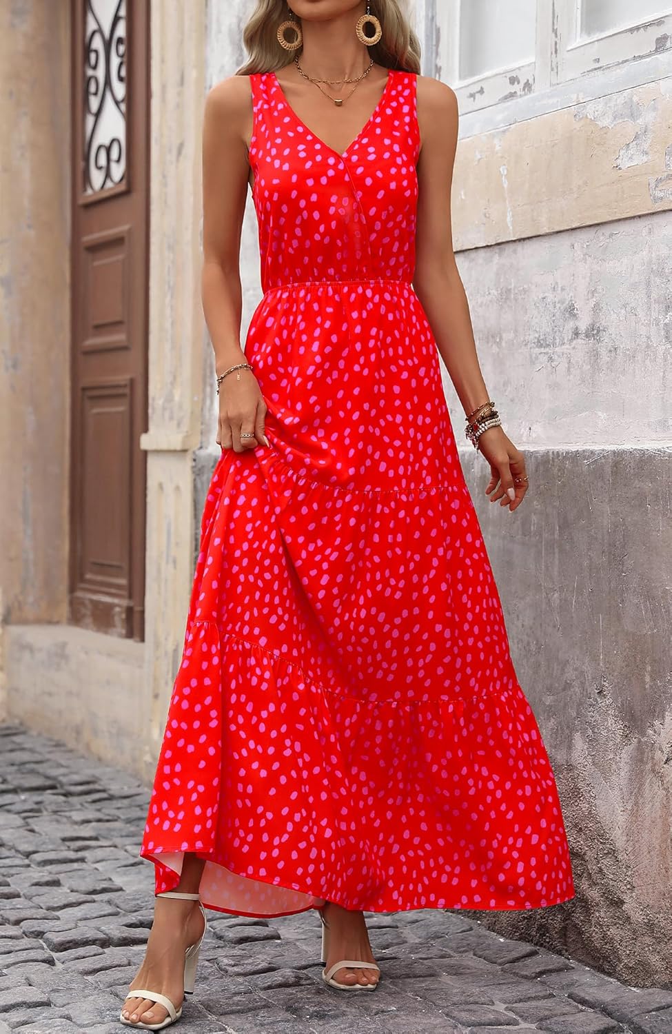 BTFBM Women Summer Dresses Casual Sleeveless Maxi Dresses Cute Floral Long Dress Wedding Guest Dress