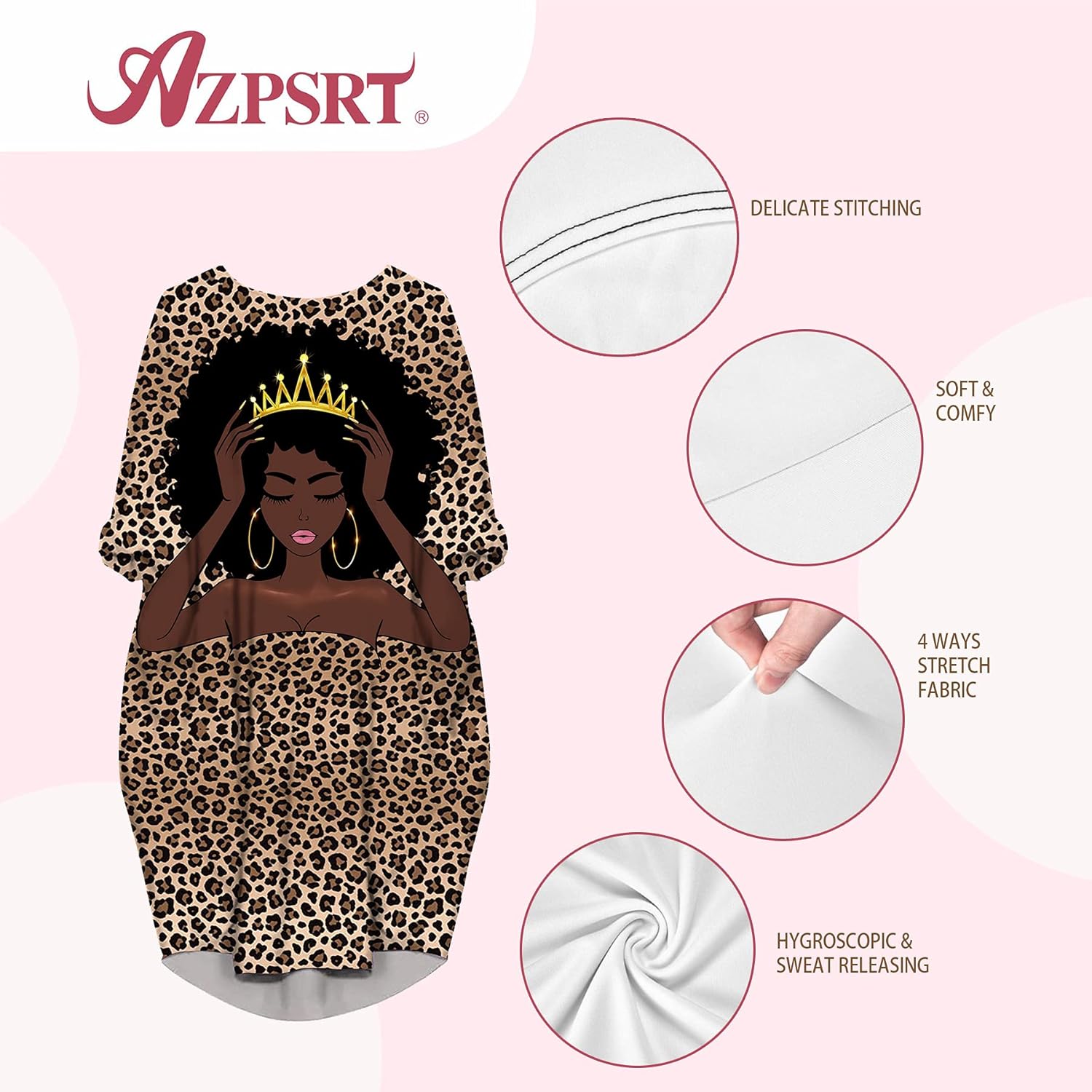 AZPSRT Fashion Women's African American Art Print Dress Casual Loose Dresses