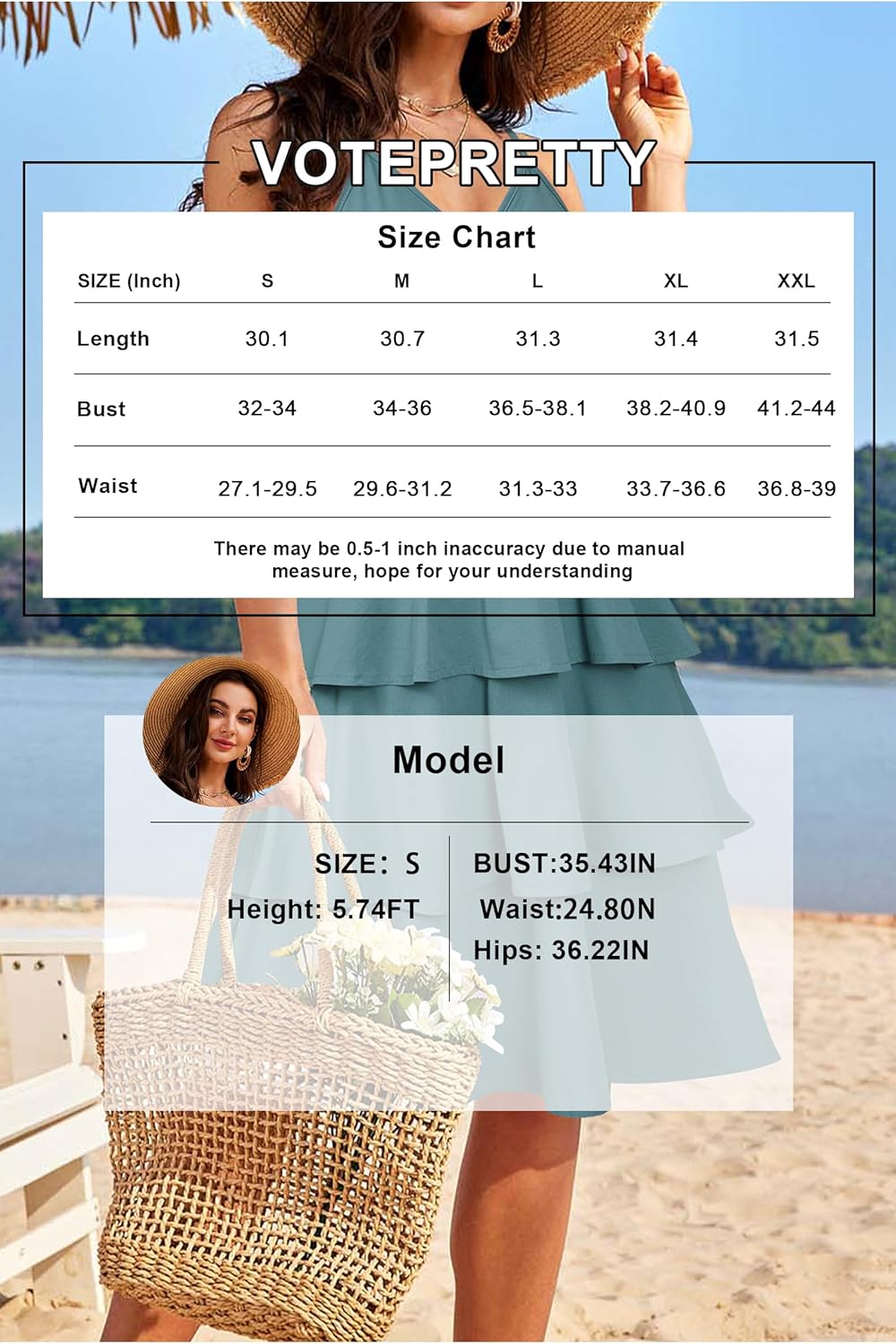 VOTEPRETTY Women's Summer Dresses Spring Sundresses Beach Clothes Outfit Vacation 2024 V Neck Casual Tropical Resort Hawaiian